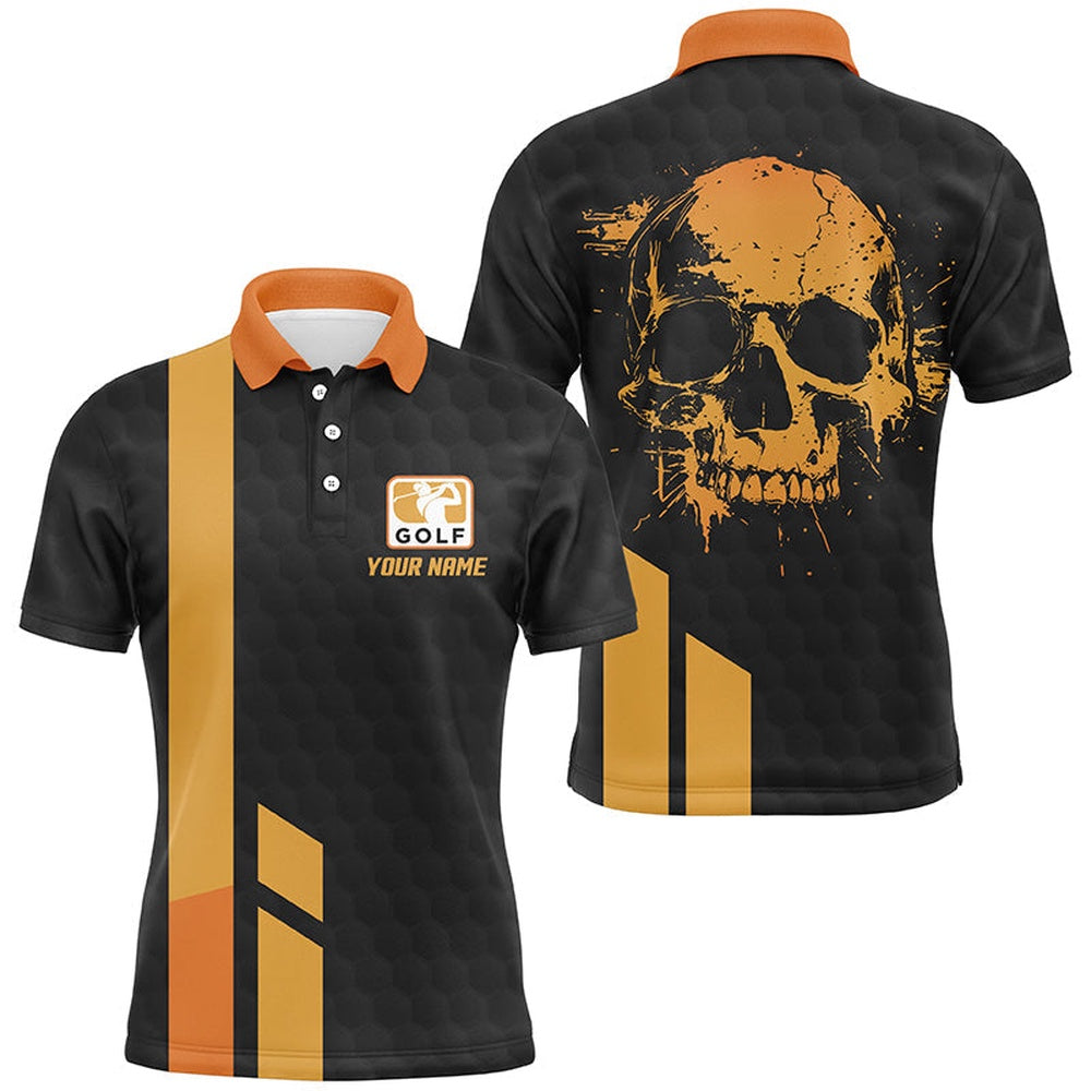 Golf Polo Shirts, Black And Yellow Mens Golf Polo Shirts Custom Skull Golf Shirt, Golf Outfits For Men, Custom Golf Shirts