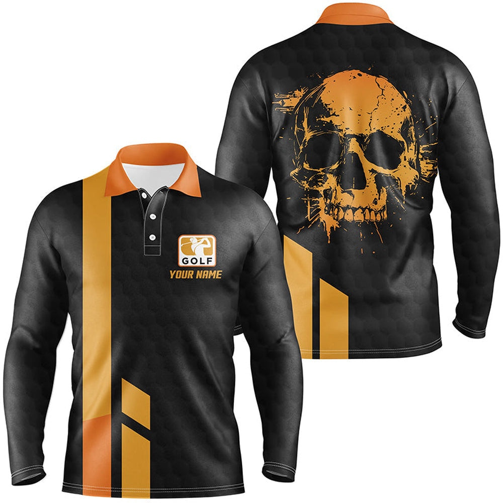 Golf Polo Shirts, Black And Yellow Mens Golf Polo Shirts Custom Skull Golf Shirt, Golf Outfits For Men, Custom Golf Shirts