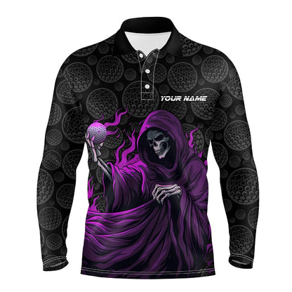 Golf Polo Shirts, Black Camo Golf Ball Mens Golf Polo Shirts Custom Purple Golf Skull Outfits For Men, Best Golf Gifts, Custom Golf Shirts