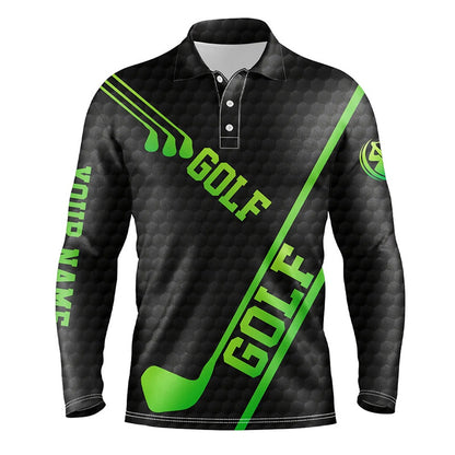 Golf Polo Shirts, Black Golf Ball Pattern Mens Golf Polo Shirts Custom Green Golf Clubs, Cool Golf Gifts, Custom Golf Shirts