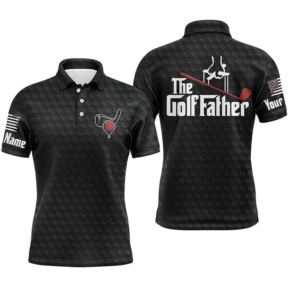 Golf Polo Shirts, Black Golf Ball Pattern Mens Golf Polos Shirts Custom Name The Golf Father, Best Golf Gifts For Men, Custom Golf Shirts