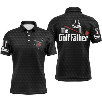 Golf Polo Shirts, Black Golf Ball Pattern Mens Golf Polos Shirts Custom Name The Golf Father, Best Golf Gifts For Men, Custom Golf Shirts