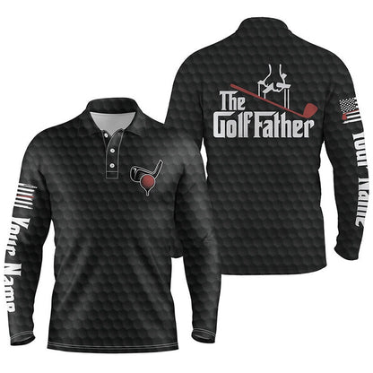 Golf Polo Shirts, Black Golf Ball Pattern Mens Golf Polos Shirts Custom Name The Golf Father, Best Golf Gifts For Men, Custom Golf Shirts