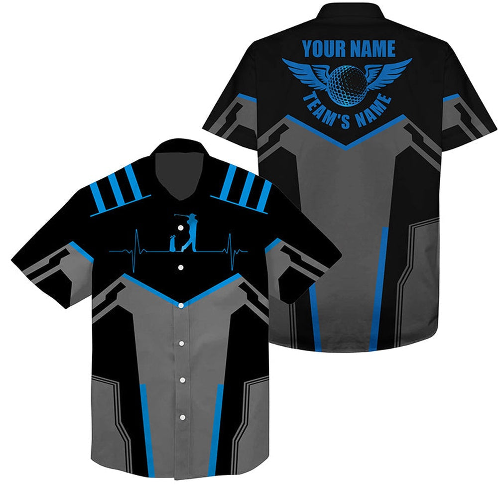 Golf Polo Shirts, Black Hawaiian Shirt Custom Golf Heartbeat Golf Shirt For Men, Best Golf Gifts Blue, Custom Golf Shirts