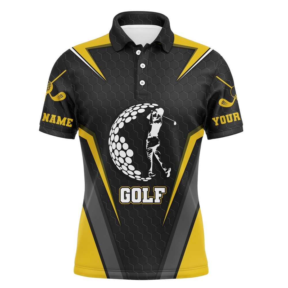 Golf Polo Shirts, Black Long Sleeve Golf Polo Shirts For Mens Custom Name Golf Shirts, Golfer Gifts Yellow, Custom Golf Shirts