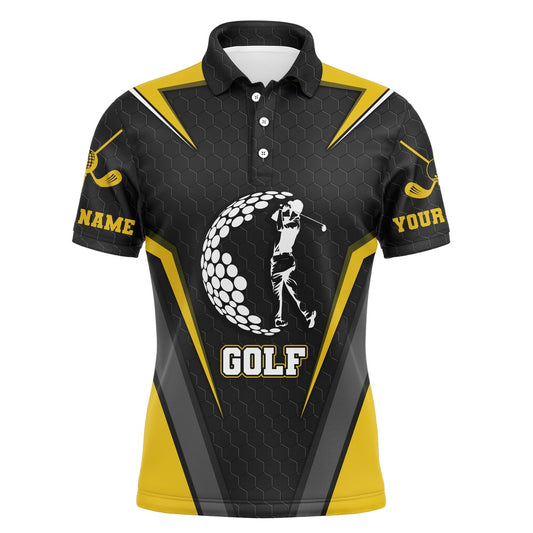 Golf Polo Shirts, Black Long Sleeve Golf Polo Shirts For Mens Custom Name Golf Shirts, Golfer Gifts Yellow, Custom Golf Shirts