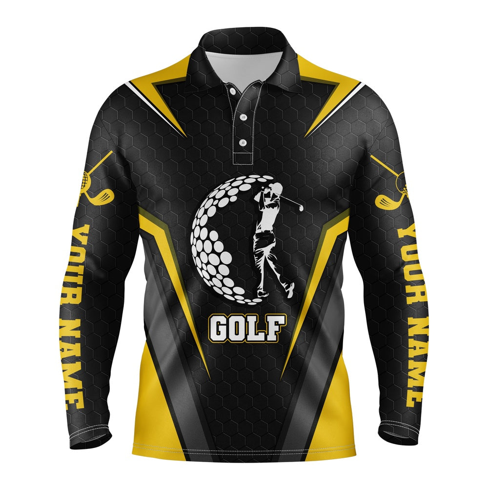Golf Polo Shirts, Black Long Sleeve Golf Polo Shirts For Mens Custom Name Golf Shirts, Golfer Gifts Yellow, Custom Golf Shirts