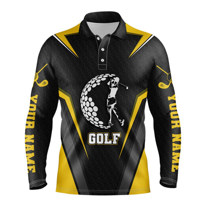 Golf Polo Shirts, Black Long Sleeve Golf Polo Shirts For Mens Custom Name Golf Shirts, Golfer Gifts Yellow, Custom Golf Shirts