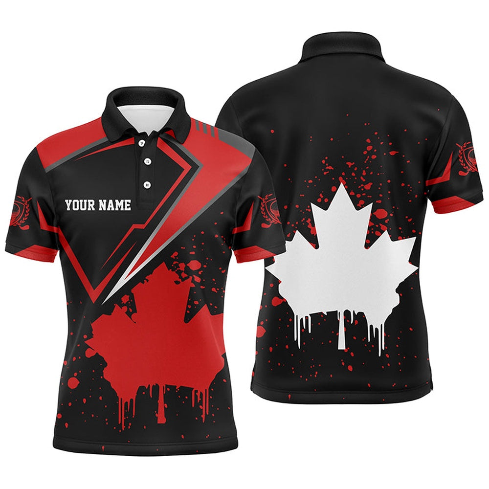 Golf Polo Shirts, Black Mens Golf Polo Shirts Canada Flag Maple Leaf Custom Team Golf Shirts, Canadian Patriot Golf Tops, Custom Golf Shirts