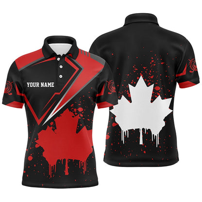 Golf Polo Shirts, Black Mens Golf Polo Shirts Canada Flag Maple Leaf Custom Team Golf Shirts, Canadian Patriot Golf Tops, Custom Golf Shirts