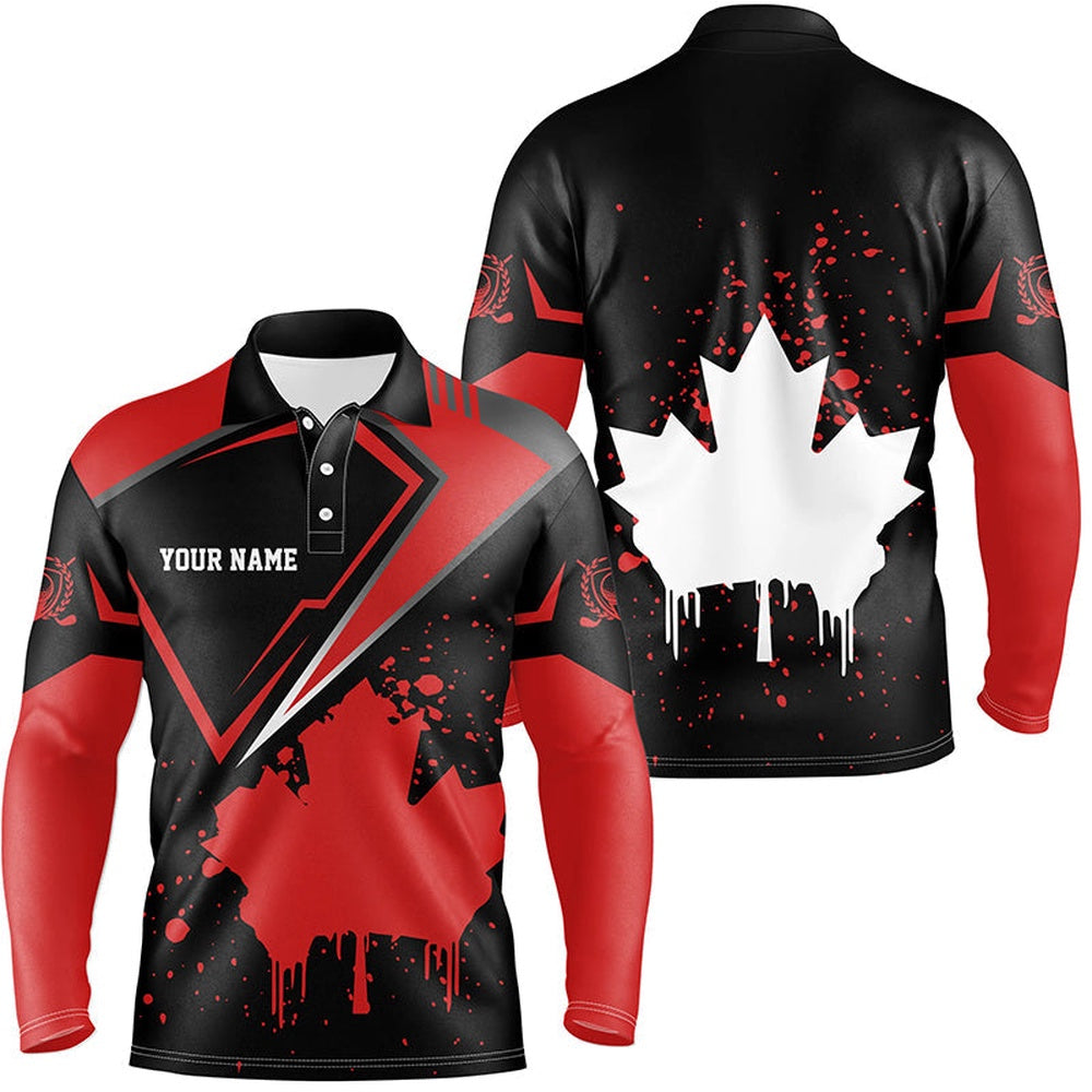 Golf Polo Shirts, Black Mens Golf Polo Shirts Canada Flag Maple Leaf Custom Team Golf Shirts, Canadian Patriot Golf Tops, Custom Golf Shirts