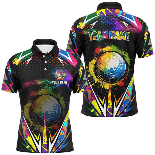 Golf Polo Shirts, Black Mens Golf Polo Shirts Custom Colorful Lightning Team Golf Jerseys, Golf Attire For Men, Custom Golf Shirts