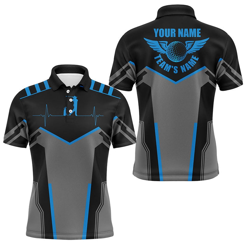 Golf Polo Shirts, Black Mens Golf Polo Shirts Custom Golf Heartbeat Golf Shirt For Men, Best Golf Gifts Blue, Custom Golf Shirts