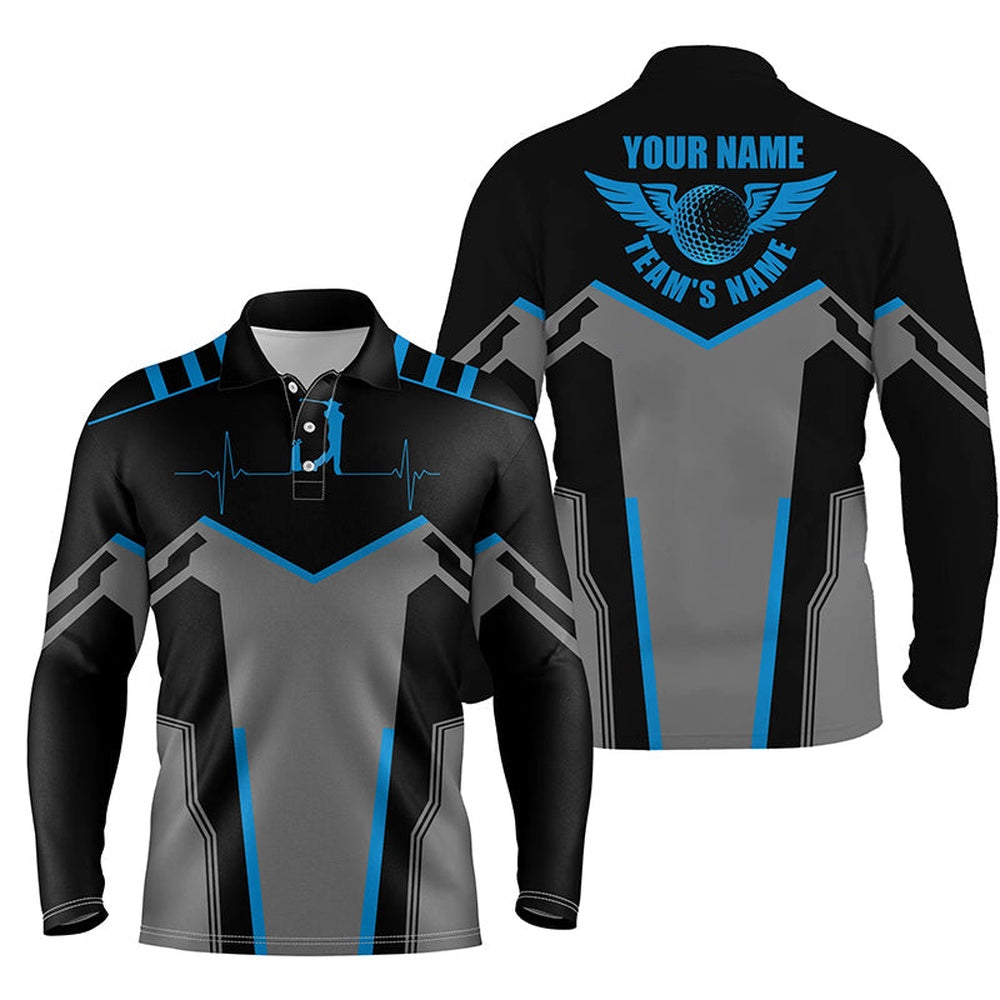Golf Polo Shirts, Black Mens Golf Polo Shirts Custom Golf Heartbeat Golf Shirt For Men, Best Golf Gifts Blue, Custom Golf Shirts