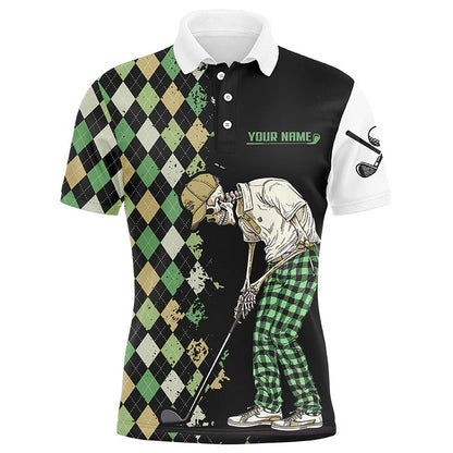 Golf Polo Shirts, Black Mens Golf Polo Shirts Green Argyle Pattern Custom Golf Skull Team Golf Shirts For Men, Custom Golf Shirts