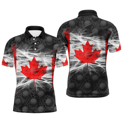 Golf Polo Shirts, Black Mens Golf Polo Shirts Red Canada Leaf Custom Patriotic Canadian Flag Golf Shirts For Men, Custom Golf Shirts