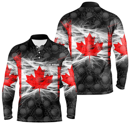 Golf Polo Shirts, Black Mens Golf Polo Shirts Red Canada Leaf Custom Patriotic Canadian Flag Golf Shirts For Men, Custom Golf Shirts