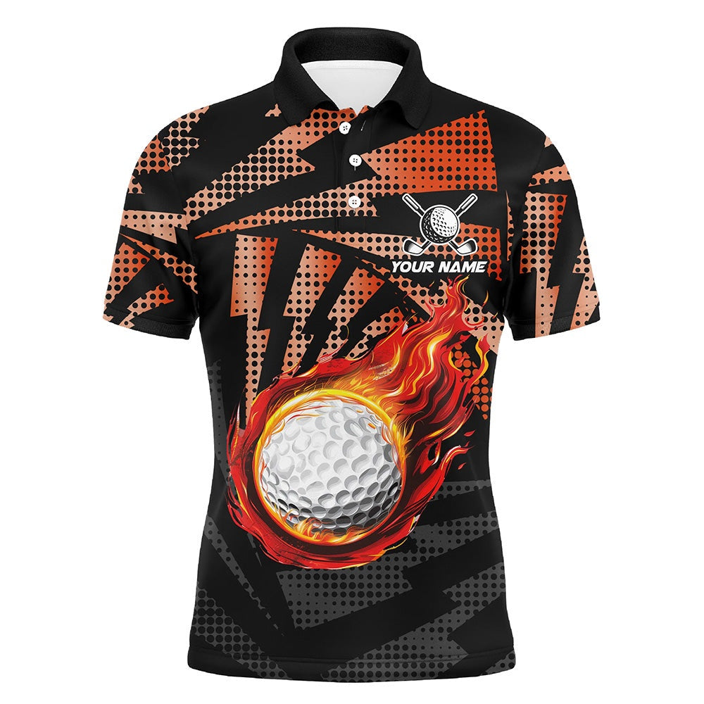 Golf Polo Shirts, Black Orange Camo Flame Golf Ball Mens Golf Polo Shirts Custom Golf Outfits For Men, Best Golf Gifts, Custom Golf Shirts