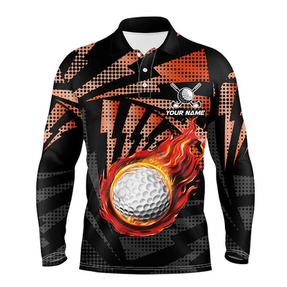 Golf Polo Shirts, Black Orange Camo Flame Golf Ball Mens Golf Polo Shirts Custom Golf Outfits For Men, Best Golf Gifts, Custom Golf Shirts