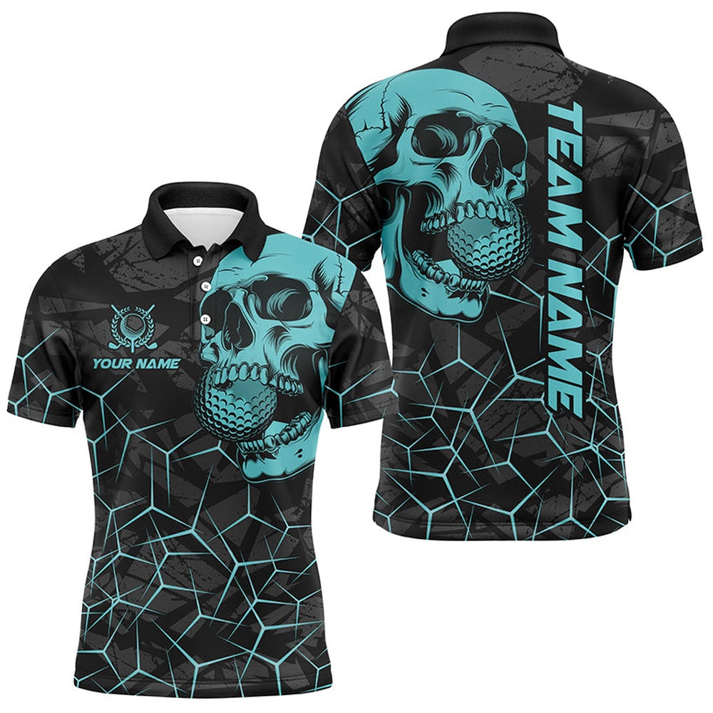 Golf Polo Shirts, Black Skull Camo Golf Polo Shirt For Men Custom Golf Team Jerseys, Gifts For Golfers Turquoise, Custom Golf Shirts