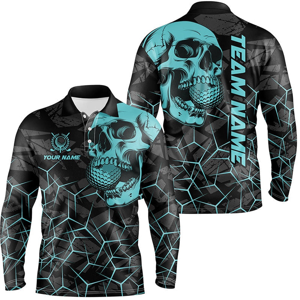 Golf Polo Shirts, Black Skull Camo Golf Polo Shirt For Men Custom Golf Team Jerseys, Gifts For Golfers Turquoise, Custom Golf Shirts