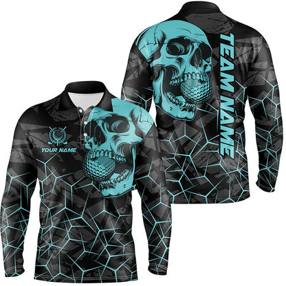 Golf Polo Shirts, Black Skull Camo Golf Polo Shirt For Men Custom Golf Team Jerseys, Gifts For Golfers Turquoise, Custom Golf Shirts