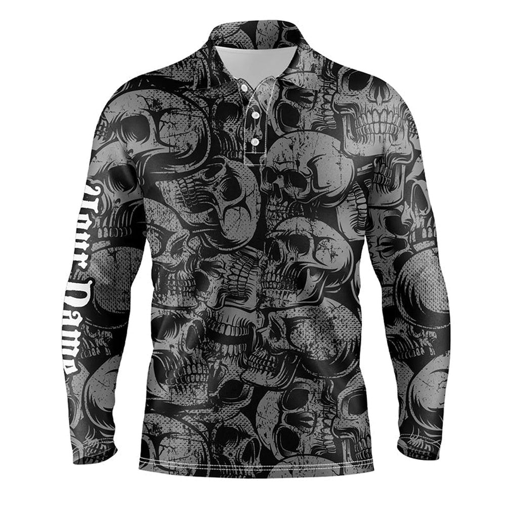 Golf Polo Shirts, Black Skull Pattern Mens Golf Polo Shirt Custom Cool Golf Shirts For Men, Best Golf Gifts, Custom Golf Shirts