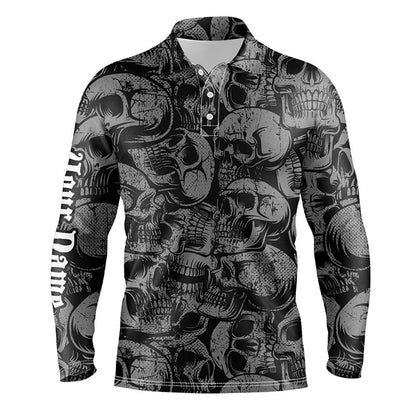 Golf Polo Shirts, Black Skull Pattern Mens Golf Polo Shirt Custom Cool Golf Shirts For Men, Best Golf Gifts, Custom Golf Shirts