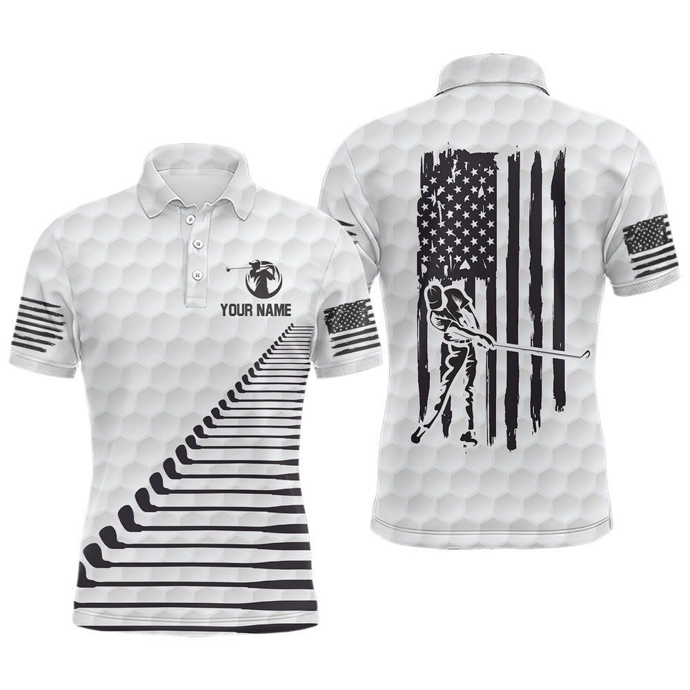 Golf Polo Shirts, Black White American Flag Mens Golf Polo Shirts Custom Patriotic Golf Shirts For Men Golf Clubs, Custom Golf Shirts