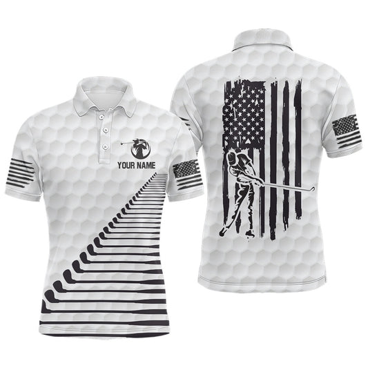 Golf Polo Shirts, Black White American Flag Mens Golf Polo Shirts Custom Patriotic Golf Shirts For Men Golf Clubs, Custom Golf Shirts