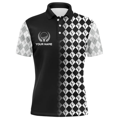 Golf Polo Shirts, Black & White Argyle Pattern Golf Shirts For Men Customized Cool Golf Gifts For Golf Lovers, Custom Golf Shirts