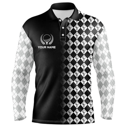 Golf Polo Shirts, Black & White Argyle Pattern Golf Shirts For Men Customized Cool Golf Gifts For Golf Lovers, Custom Golf Shirts