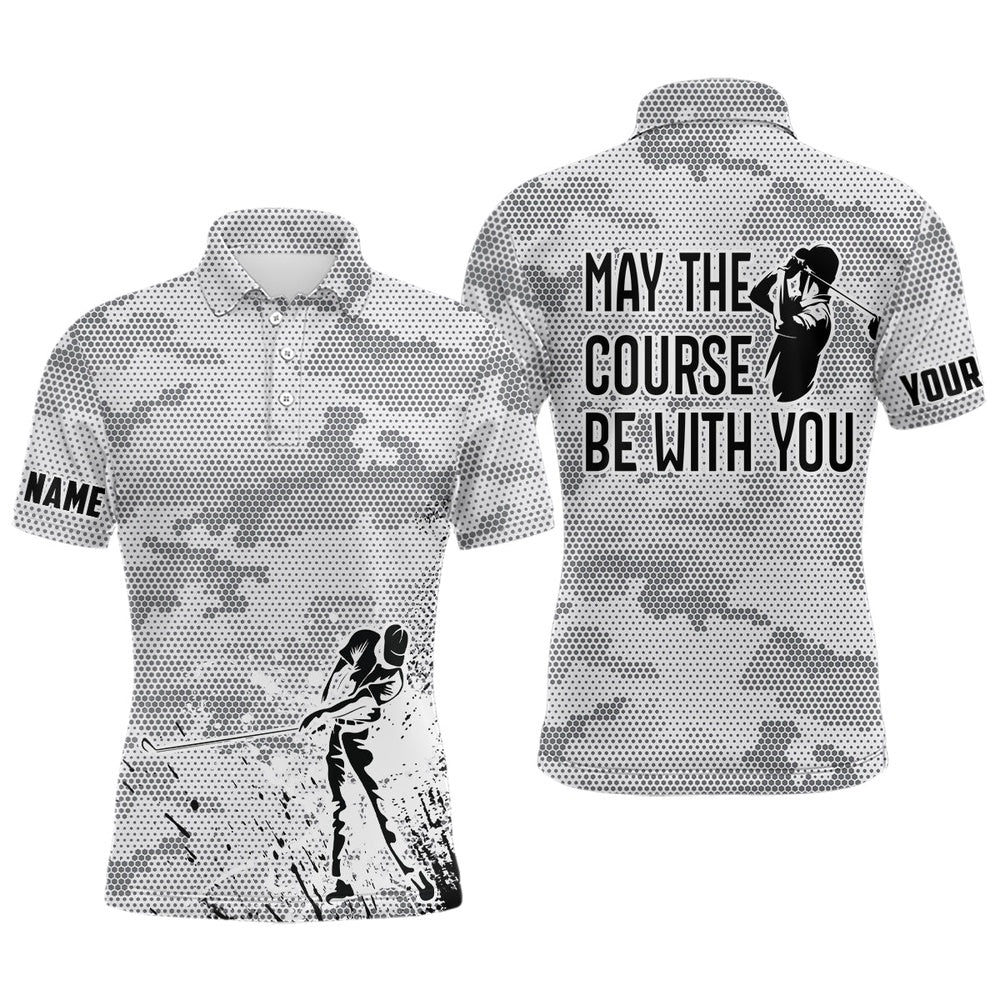 Golf Polo Shirts, Black White Camo Mens Golf Polo Shirt Custom May The Course Be With You, Best Mens Golf Wears, Custom Golf Shirts