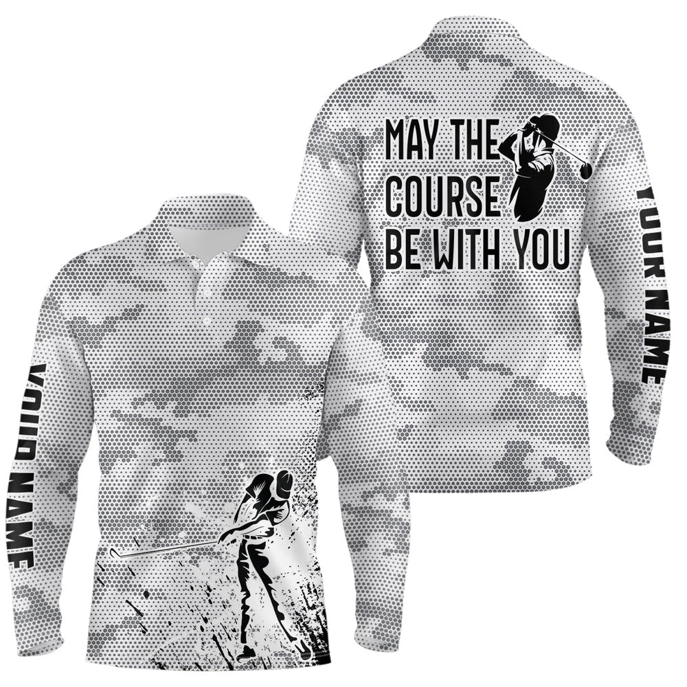 Golf Polo Shirts, Black White Camo Mens Golf Polo Shirt Custom May The Course Be With You, Best Mens Golf Wears, Custom Golf Shirts