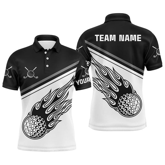 Golf Polo Shirts, Black White Flame Personalized Golf Mens Polo Shirt Custom Golf Shirts For Men Cool Golf Gifts, Custom Golf Shirts