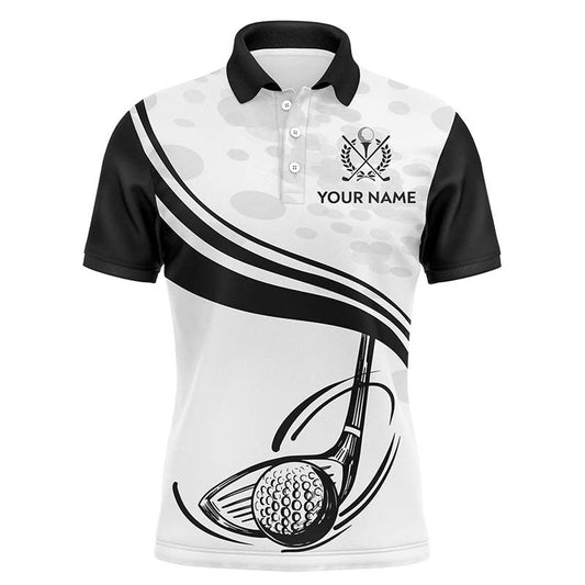 Golf Polo Shirts, Black White Golf Ball And Club Mens Polo Shirts Custom Cool Golf Shirts For Men Golfing Gifts, Custom Golf Shirts