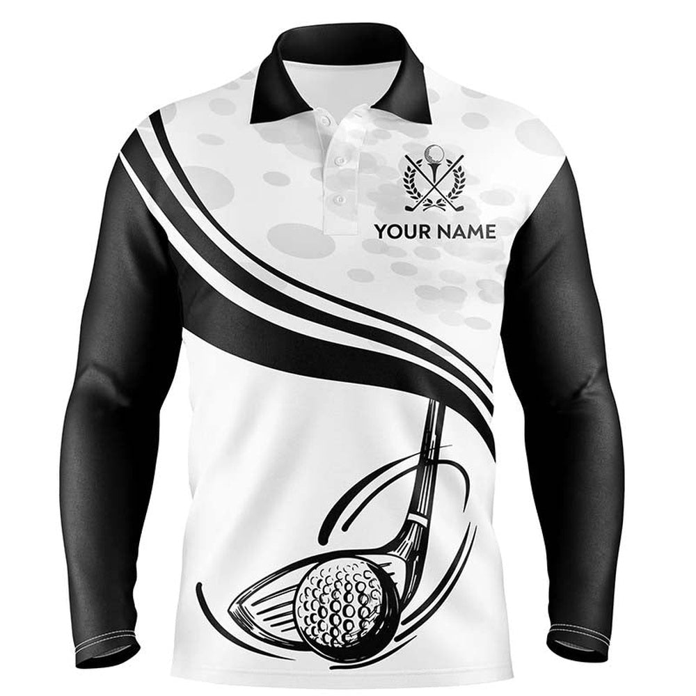 Golf Polo Shirts, Black White Golf Ball And Club Mens Polo Shirts Custom Cool Golf Shirts For Men Golfing Gifts, Custom Golf Shirts