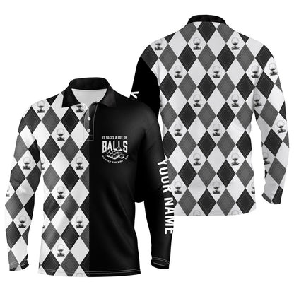 Golf Polo Shirts, Black White Golf Pattern Mens Golf Polos Shirts Custom It Takes A Lot Of Balls To Golf The Way I Do, Custom Golf Shirts