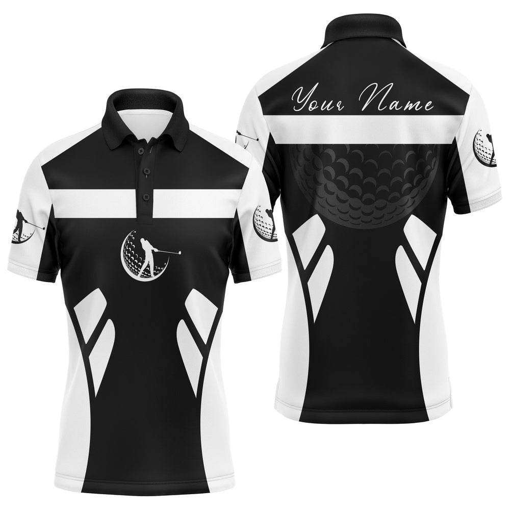 Golf Polo Shirts, Black & White Long Sleeve Golf Shirts For Men, Best Fathers Day Golf Gifts For Dad, Custom Golf Shirts