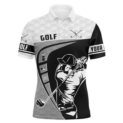 Golf Polo Shirts, Black & White Long Sleeve Golf Shirts Men, Best Golf Gifts For Men, Custom Golf Shirts