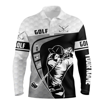 Golf Polo Shirts, Black & White Long Sleeve Golf Shirts Men, Best Golf Gifts For Men, Custom Golf Shirts