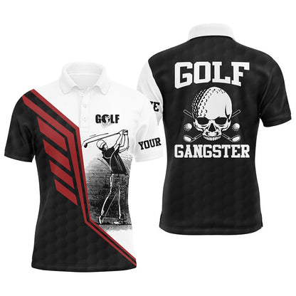 Golf Polo Shirts, Black White Mens Golf Polo Shirt Custom Golf Gangster Golf Ball Golf Polos For Men Golf Gifts For Dad, Custom Golf Shirts