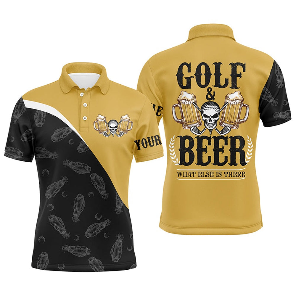 Golf Polo Shirts, Black Yellow Mens Golf Polos Shirts Custom Skull Golf And Beer What Else Is There, Golf Shirts For Men, Custom Golf Shirts