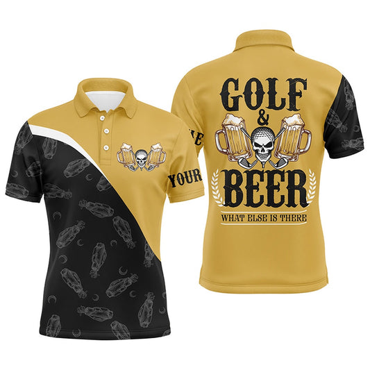Golf Polo Shirts, Black Yellow Mens Golf Polos Shirts Custom Skull Golf And Beer What Else Is There, Golf Shirts For Men, Custom Golf Shirts