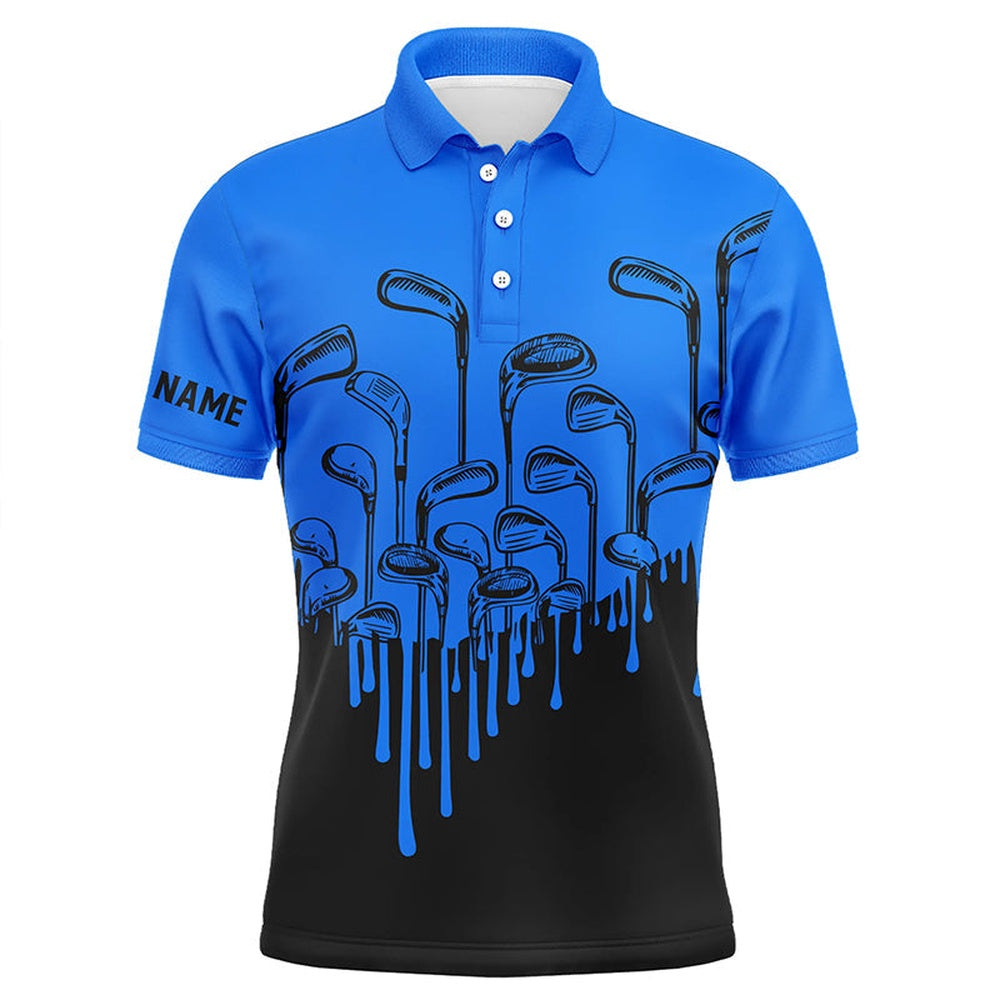 Golf Polo Shirts, Blue And Black Golf Clubs Mens Golf Polo Shirts Custom Name Male Golf Attire For Men, Custom Golf Shirts