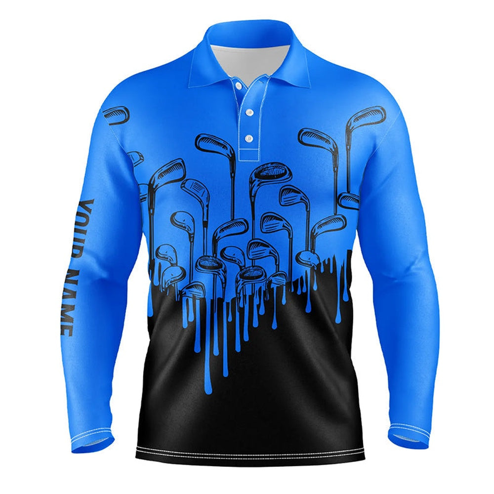 Golf Polo Shirts, Blue And Black Golf Clubs Mens Golf Polo Shirts Custom Name Male Golf Attire For Men, Custom Golf Shirts