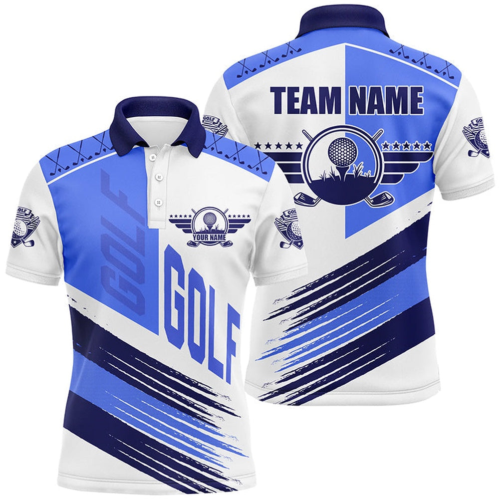 Golf Polo Shirts, Blue And White Golf Clubs Mens Golf Polo Shirts Custom Team Golf Shirts, Golf Attire For Men, Custom Golf Shirts