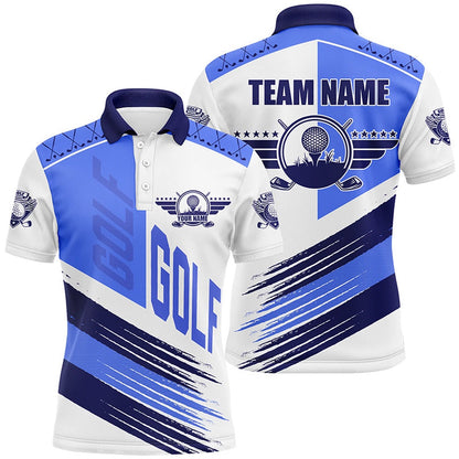 Golf Polo Shirts, Blue And White Golf Clubs Mens Golf Polo Shirts Custom Team Golf Shirts, Golf Attire For Men, Custom Golf Shirts