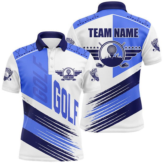 Golf Polo Shirts, Blue And White Golf Clubs Mens Golf Polo Shirts Custom Team Golf Shirts, Golf Attire For Men, Custom Golf Shirts