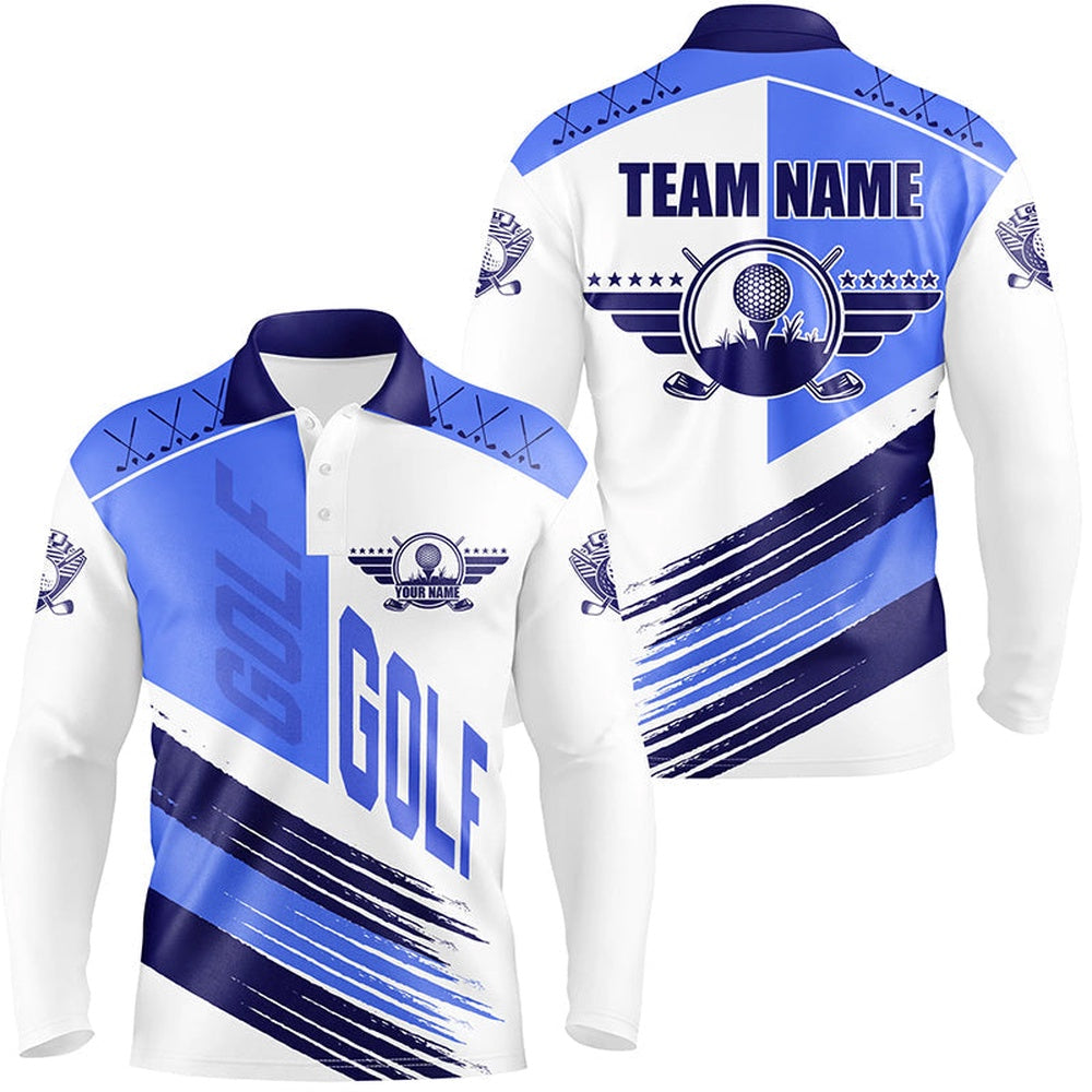 Golf Polo Shirts, Blue And White Golf Clubs Mens Golf Polo Shirts Custom Team Golf Shirts, Golf Attire For Men, Custom Golf Shirts